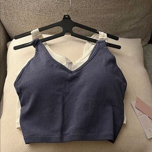 Yogalicious Blue and White Ribbed Crop Tops